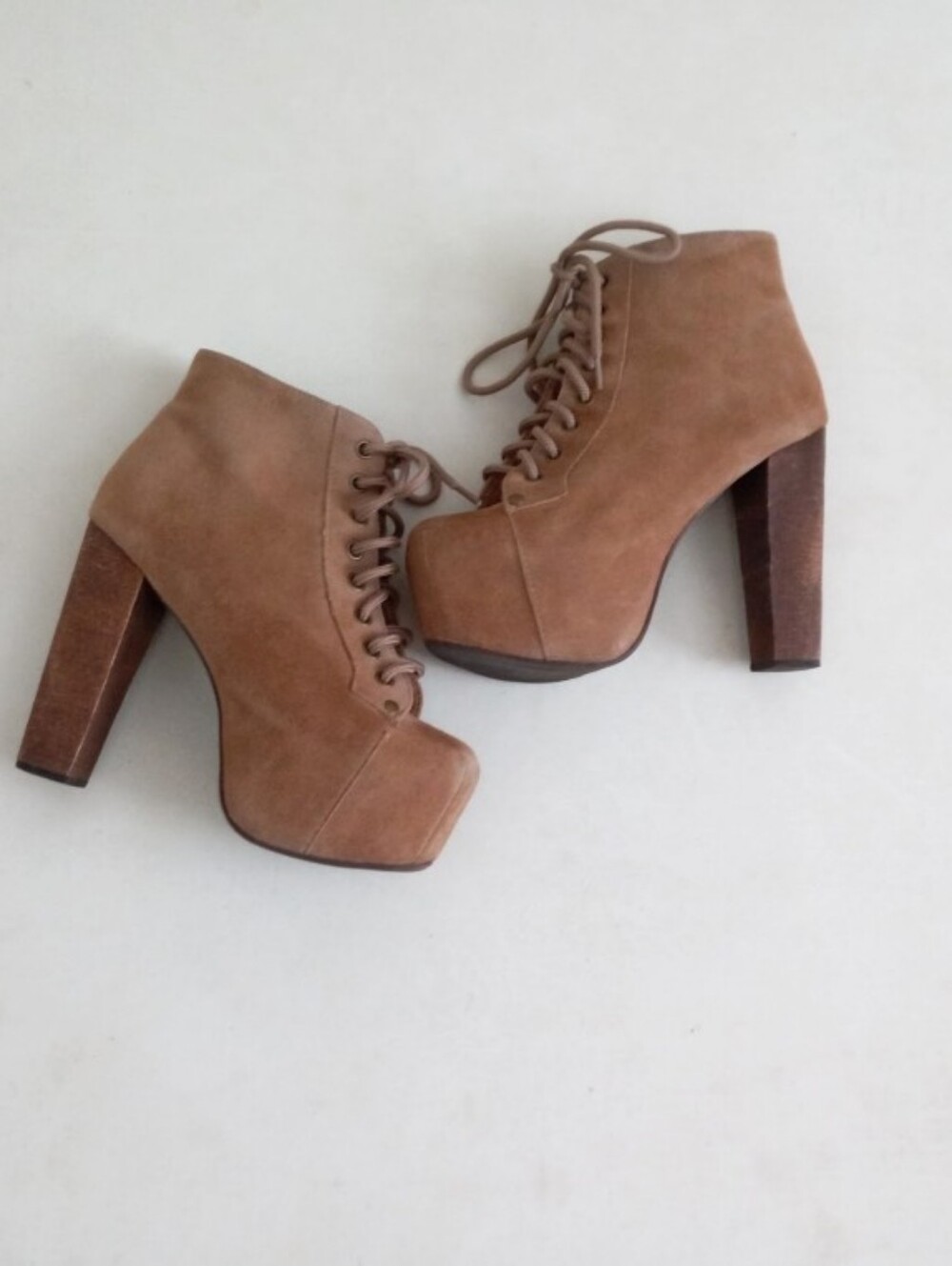 Jeffrey Campbell tan brown suede leather lace-up platform ankle booties - Picture 4 of 14